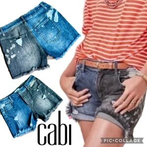 CAbi Park Colorblock Denim Shorts Distressed Frayed Hems Stretch Size 2